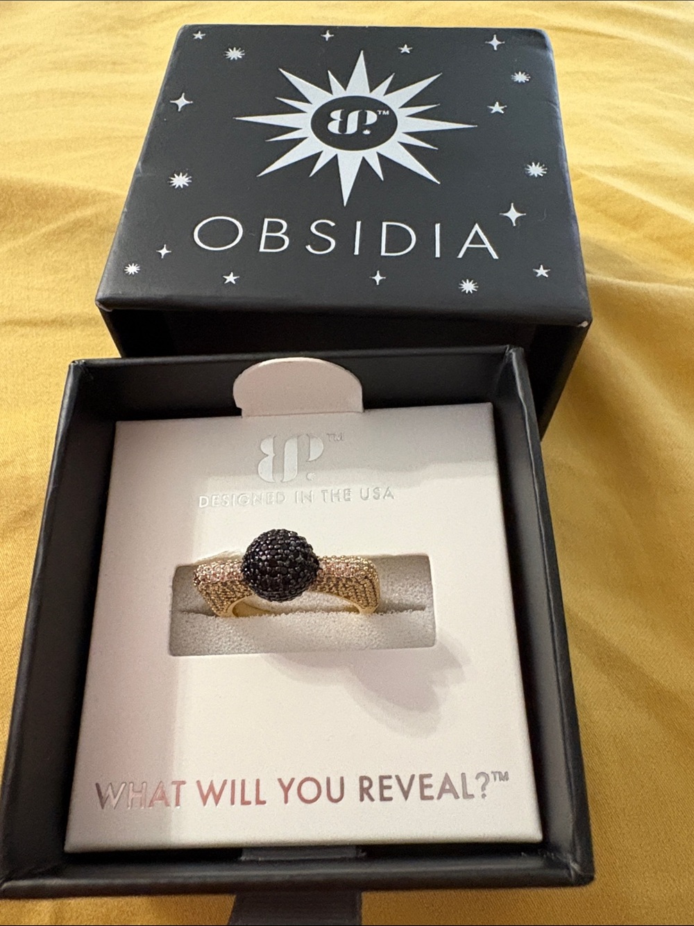Obsidia Gold Ring with Black Pave Orb